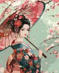 Paveikslas tapyba pagal numerius Dama su kimono 40x50 Ideyka Ant Rėmo