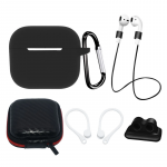 Hurtel AirPods 3 Silikoninis dėklas Set + Case/Ear Hook/Neck Strap/Watch Strap Holder/Carabiner Clasp - juodos spalvos