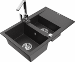 Granitinė virtuvinė plautuvė Mexen Gaspar su mai&scaron;ytuvu ir sifonu, Juodas granite+Chrome