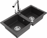 Granitinė virtuvinė plautuvė Mexen Mario su mai&scaron;ytuvu ir sifonu, Juodas granite+Chrome