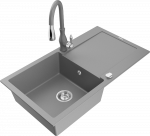 Granitinė virtuvinė plautuvė Mexen Leo su mai&scaron;ytuvu ir sifonu, Pilkas