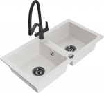 Granitinė virtuvinė plautuvė Mexen Mario su mai&scaron;ytuvu ir sifonu, Baltas+Juodas