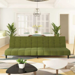 Dvivietė sofa-lova, &scaron;viesiai žalios spalvos, aksomas