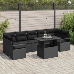 Lauko baldų komplektas Sodo Sofų Rinkinys su saugykla 8 pcs Juoda Poli ratanas