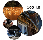 Happy People 100 LED 4 Metrai lempučių lauko girlianda Varvekliai su baltu laidu, &Scaron;iltai baltos spalvos Flash K-11