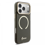 Guess IML Glitter Script Strap MagSafe dėklas skirtas iPhone 17 Pro Max Juodas
