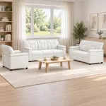 Sofa Sofos komplektas 3 vnt. Balta Dirbtinė oda