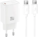 Įkroviklis XO Sieciowa PD 20W 1x USB-C balta + kabelis USB-C - USB-C (CE51)