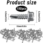 150 vnt. trapecinių skardos varžtų, savaime įsisriegiantys varžtai, gręžimo varžtai M4.2 x 16 mm, 410 nerūdijantis plienas, stogo varžtai su sandarinimo poveržle, santechniniai varžtai (sidabriniai)