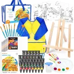 Shuttle Art vaikų tapybos rinkinys, 69 dalių vaikų tapybos rinkinys su 30 spalvingų akrilinių dažų, molbertu, drobe, spalvinimo knygele, teptuku, palete, tapybos chalatu ir laikymo krep&scaron;iu, tinkamas vaikams