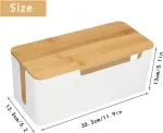 Plastikinė kabelių dėžė, kabelių valdymo dėžė, stalas, kabelių organizatorius su mediniu dangteliu, kabelių valdymo dėžė, balta, didelė, skirta paslėpti televizorių, kompiuterį, mar&scaron;rutizatorių, kabelių lizdus