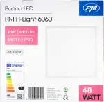 Lubinis &scaron;viestuvas PNI H-Light 6060 LED panelė, 48W, 600x600mm, 4800lm, 6400K, vidaus patalpoms, įleidžiama, &scaron;altai balta