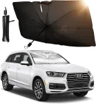 Skėtis automobiliui, 140 x 79 cm skėtis, automobilio priekinio stiklo skėtis, sulankstoma automobilio apsauga nuo saulės priekiniam langui i&scaron; vidaus, apsauga nuo uv spindulių, &scaron;ilumos izoliacija, tinka daugumai automobilių