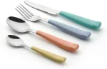 Exzact Wf232w 16 dalių nerūdijančio plieno stalo įrankių rinkinys su plastikinėmis rankenomis, patogus laikyti, 4 &scaron;akutės, 4 valgomieji peiliai, 4 valgomieji &scaron;auk&scaron;tai, 4 arbatiniai &scaron;auk&scaron;teliai, skirtas 4 asmenims
