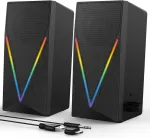Kompiuterio kolonėlės Rgb staliniai garsiakalbiai su patobulintu žemu dažniu, garso reguliavimu ir 6 spalvingomis &scaron;viesomis, maitinami usb ir 3,5 mm aux žaidimų garsiakalbiai ne&scaron;iojamam kompiuteriui, pc, plan&scaron;etiniam kompiuteriui, telefonui