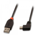 USB Laidas - LINDY USB 2.0 Tipo A į Mini-B Laidas, 90 Laipsnių De&scaron;inysis Kampas, M/M, 0.5 m, Juodas