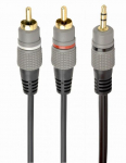 GEMBIRD 3,5 mm stereo ki&scaron;tukas į 2xRCA ki&scaron;tukus, 2,5 m kabelis, auksinės dangos jungtys