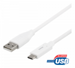DELTACO USB 2.0 kabelis, Type C - Type A vyri&scaron;kas, 0,5m, baltas / USBC-1008M