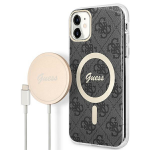 Apple iPhone 11 Guess dėklas 4G Print MagSafe + Belaidis Įkroviklis (GUBPP13XH4EACSW) juodos spalvos