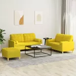 Sofa Sofos komplektas su pagalvėmis, 3 dalių, geltonas, audinys