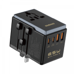 Dudao A65Pro 65W EU / US / JP / AUS / UK travel adapter 2x USB-C 2x USB-A - juodos spalvos