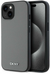 DKNY PU Leather Sidabrinis Metal Logo Magsafe dėklas telefonui Apple iPhone 13 pilkos spalvos