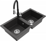 Granitinė virtuvinė plautuvė Mexen Mario su mai&scaron;ytuvu ir sifonu, Juodas granite+Juodas
