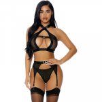 Forplay Dreamgirl Golden Hour Mesh Lingerie Set XL - 3-Piece with Satin Details