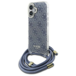 Guess GUHCP16SHC4SEB Apple iPhone 16 6.1" dėklas telefonui mėlynos spalvos Crossbody Cord 4G Print