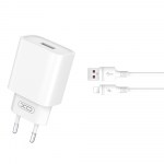 XO laidinis įkroviklis CE02D QC 3.0 18W 1x USB baltos spalvos + Lightning kabelis