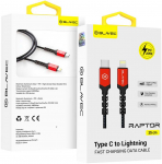Oem Blavec kabelis Raptor braided - Type C į Lightning - PD 20W 2,4A 0,25 metras (CRA-CL24BR025) juodos spalvos-raudonos spalvos