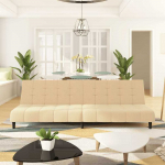 Dvivietė sofa-lova, kreminės spalvos, aksomas