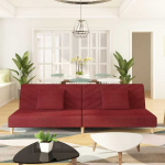 Dvivietė sofa-lova su dvejomis pagalvėmis, vyno, audinys