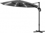 Outsunny konsolinis skėtis nuo saulės LED Solar &Oslash;300cm reguliuojamo auk&scaron;čio skėtis nuo saulės su rankena, stovu UV50+ atsparus vandeniui 360&deg; besisukantis skėtis nuo saulės palenkiama sodo pavėsinė sodui, balkonui tamsiai pilka