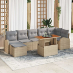 Lauko baldų komplektas Sodo Sofų Rinkinys su saugykla 8 pcs Smėlio Poli ratanas