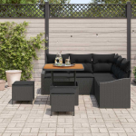 Sodo Sofų Rinkinys su pagalve 8 pcs Juoda Poli ratanas