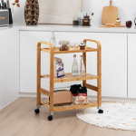 Promotions Laikymo vežimėlis, 3 auk&scaron;tų bambuko, su ratukais, 48x33x96 cm, natūralus