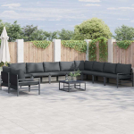 Sodo Sofų Rinkinys su pagalve 11 pcs Juoda Plienas
