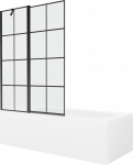 Vonia Mexen Vega su apdaila ir stiklo sienele, 160x70 cm + 120 cm, Baltas+Juodas grid