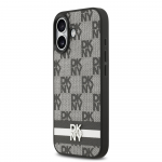 DKNY PU Leather Checkered Pattern and Stripe dėklas skirtas Apple iPhone 17 juodos spalvos