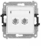 Karlik Elektrotechnik 25MGF-2 MINI dvigubas F tipo antenos lizdo mechanizmas (SAT), nikeliuotas, baltas matinis 25MGF-2