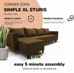 Meb & Podrez Klasikinis didelis kampinis sofos komplektas Simple XL Sturis, Ruda