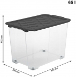 Dėžė su dangčiu ir ratukais Evo Safe Rotho 59x51.2X39.5/65L permatoma/antracito sp.
