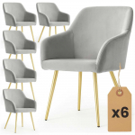 AKORD 6 veliūrinės apmu&scaron;tos kėdės ESTELLE, pilkos, auksinės kojos