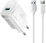 Joyroom JR-TF4 18W sieninis įkroviklis su 3A USB-A - USB-C 1m laidu - baltas