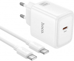 Telefono GaN įkroviklis Hoco USB C PD AVS 40W max 60W su USB C - USB C laidu N83 baltas