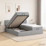 Otmana lova su matracsu ir LED &Scaron;viesiai pilka 200 x 200 cm