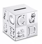 Sovenir Skarbonka ABC Posrebrzana Prezent na Chrzest Roczek Urodzinki GRAWER Dovana