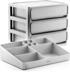 Innovagoods makiažo organizatorius su 3 stalčiais ir 9 skyreliais, didelės talpos, daugiafunkcinis kosmetikai, papuo&scaron;alams, biuro reikmenims, lengvai valomas, pilkas, polipropilenas