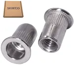 Skir'co (30 vnt.) nerūdijančio plieno kniedės veržlės M6 x 15 mm plok&scaron;čia galvute, rifliuotos kniedės veržlės su sriegiu